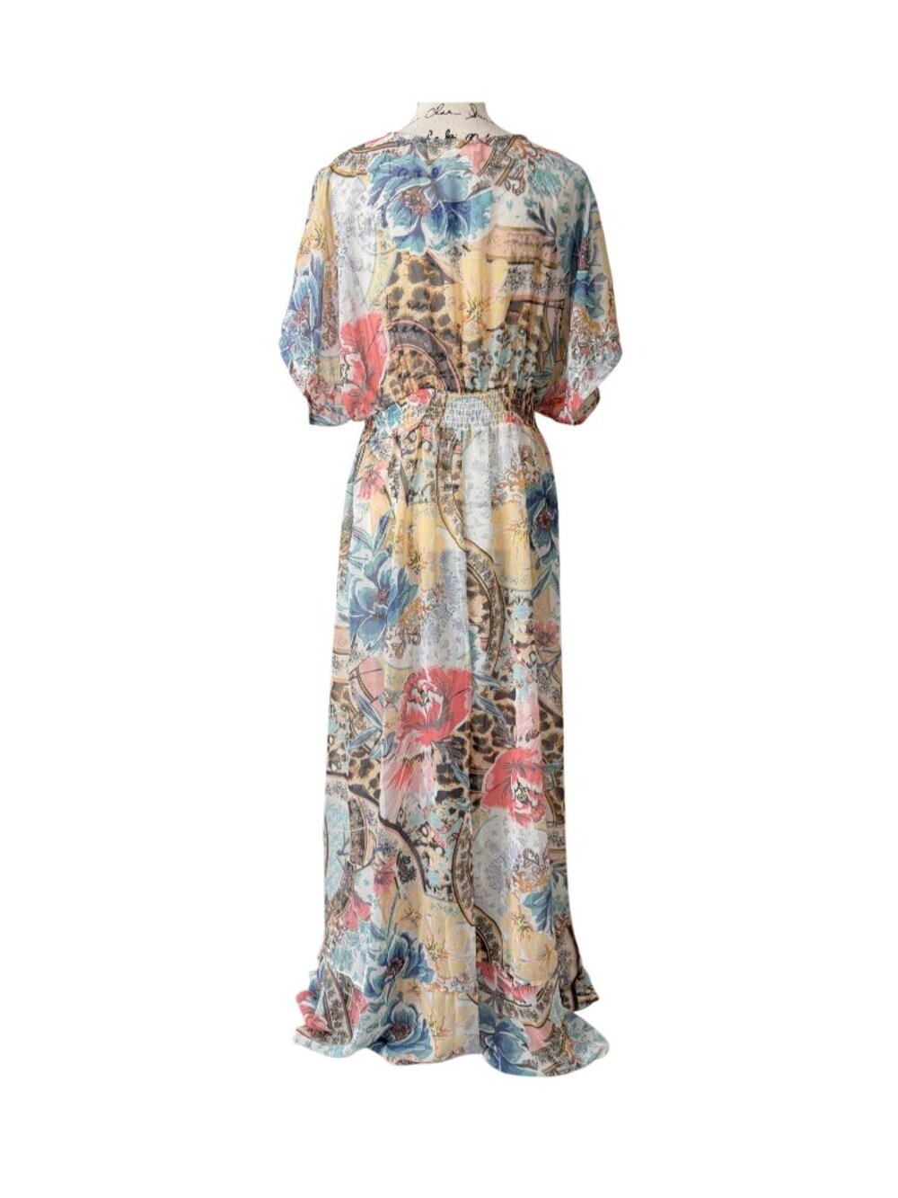 Venus Womens Size L Cover-Up Maxi Dress Sheer Floral With Tie Waist Flowy NEW - Picture 3 of 8